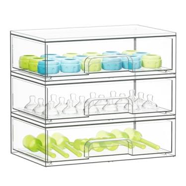 Imagem de SpaceAid Organizador de mamadeiras para bebês – Recipiente organizador de garrafas de acrílico, gavetas transparentes empilháveis para bancada, penteadeira, banheiro, armário, organização de despensa