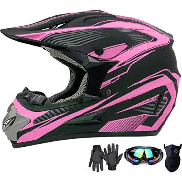 Imagem de Capacete de motocross, capacete de rosto inteiro tendência adulto e jovem, capacete de motocicleta ATV, capacete de mountain bike downhill off-road, certificado DOT, conjunto de 4 peças (rosa, G)