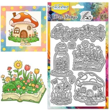 Imagem de CHGCRAFT Carimbos transparentes de jardim fofos para casa de cogumelos selos transparentes de silicone para fazer cartas, decoração de álbum de fotos faça você mesmo, 11 x 16 cm