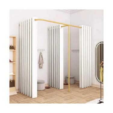 Imagem de Divisória de vestiário duplo para vestiário, boutiques, vestiários, divisória com 3 cortinas em forma de F para cortinas de encaixe (branco, 1,9 x 0,9 x 2 m)