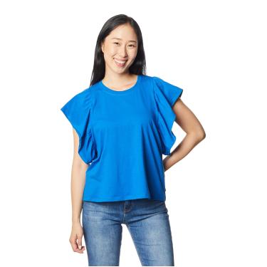 Imagem de Blusa Feminina Manga Curta Com Babados Azul P