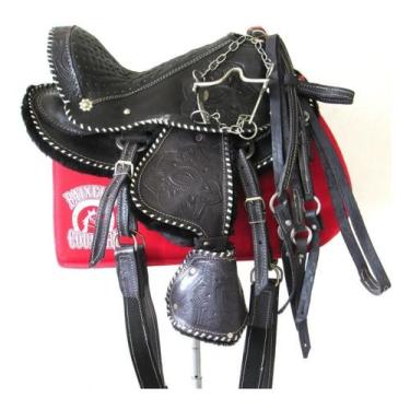 Imagem de Sela Preta Infantil Completa Pônei E Mini Pônei Com Filete Australiana