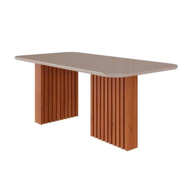 Imagem de Mesa para Cozinha Ester c/Tampo Madeirado Vidro 180x90cm Cinamomo/Off White - Cimol