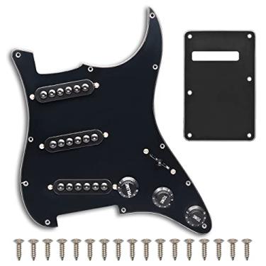 Imagem de SAPHUE Pickguard ST, pré-conectado, SSS, 3, captadores de bobina única, ajustável, parafusos grandes, carregados, para peças de guitarra Fender Strandard Straocaster (preto)