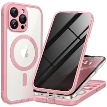 Imagem de BERFY Capa para iPhone 12 Pro Max, compatível com MagSafe, protetor de tela de privacidade integrado e proteção da câmera, capa de telefone transparente à prova de choque para 12 Pro Max de 6,7