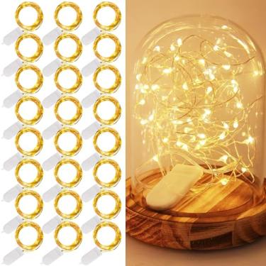 Imagem de WATERGLIDE Pacote com 24 luzes de fadas operadas a bateria (incluídas), 20 luzes de fio de LED, luzes estreladas de vaga-lume de fio prateado à prova d'água para decoração de potes de pedreiro de