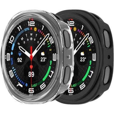 Imagem de Compatível com Samsung Galaxy Watch 8 44 mm 40 mm capa de PC rígida resistente a impactos à prova de choque proteção de borda total capa de para-choque (preto transparente, 44 mm)