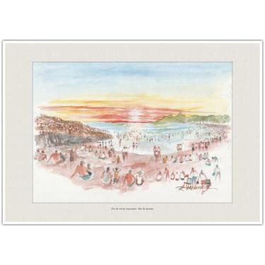 Imagem de Pôr do Sol no Arpoador Rio de Janeiro  Arte Aquarela para Quadro Decor