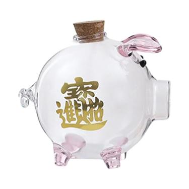 Imagem de Fenteer Cofrinho de vidro borossilicato, caixa economizadora de dinheiro, presente para sala de estar, chá de bebê, meninos e meninas, mesa de aniversário, Rosa