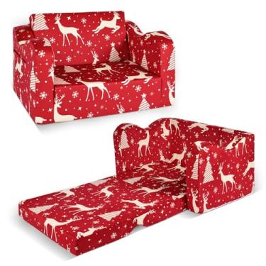 Imagem de ONEKUKA Sofá infantil sofá infantil de Natal rena 2 em 1 dobrável para crianças sofá-cama dobrável abre cadeira de sofá infantil meninos meninas