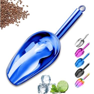 Imagem de Sanhaipen Pá De Gelo Metal 3 Oz, Pequena Aço Inoxidável Para Máquina Gelo, Balde, Cozinha, Freezer, Bar, Festa, Casamento, Multiuso, Café Em Grão, Farinha, Comida Cachorro (3 Oz - Azul)