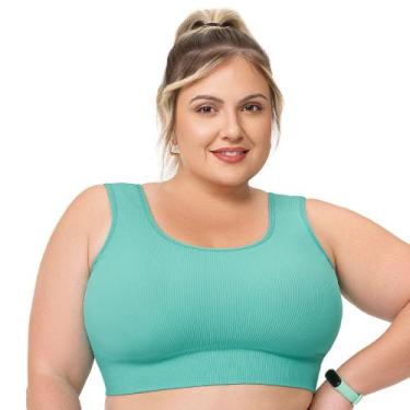 Imagem de Top Fitness Plus Canelado com Bojo Removível sem Costura Verde Turques
