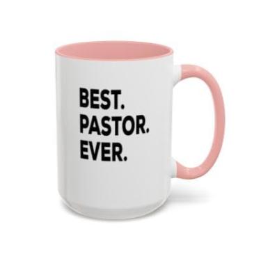 Imagem de SpreadPassion Caneca de café Best Pastor Ever – Presente engraçado para pastor, caneca de acento de apreciação religiosa, presente do ministério cristão (rosa, 425 g)