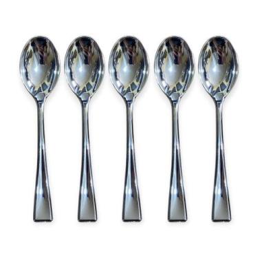 Imagem de Kit 12 Mini Colher Descartável Prata Plástico Luxo 9,8Cm - Aidan