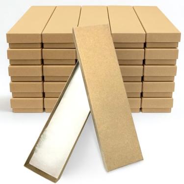 Imagem de RJ Displays Pacote com 25 caixas de papel de papelão kraft marrom para colar de joias, conjuntos de joias, tornozeleira, pulseira, relógio, caneta, caixas de embalagem de presente Tamanho - 20 x 5 x