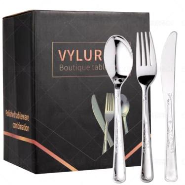 Imagem de Conjunto de talheres de plástico premium de 210 peças: inclui 90 garfos, 60 colheres, 60 facas - talheres descartáveis resistentes para festas, casamentos e eventos de bufê - Kit de utensílios