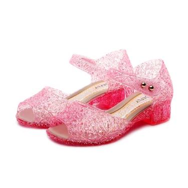 Imagem de TANDEFLY Sapatilhas Princess Jelly para meninas – Sandálias brilhantes para festa de aniversário, cosplay da rainha da neve, para crianças (3 a 8 anos) | Salto balé leve para meninas, rosa, 11.5