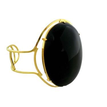 Imagem de Bracelete Fixo Pedra Onix Preto Grande Dourado Ouro