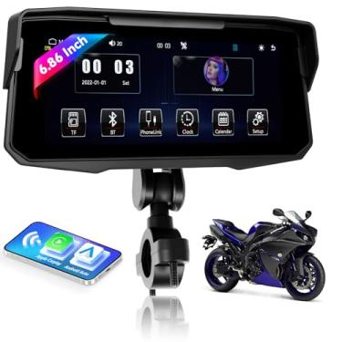 Imagem de Tela Carplay para motocicleta, portátil sem fio CarPlay e Android Auto para motocicleta, rádio portátil IP68 à prova d'água de 16,86 polegadas com Bluetooth, EQ, porta TF