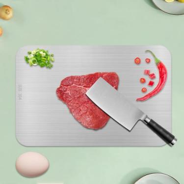 Imagem de DJAPWPX Tábua de cortar aço inoxidável 304 tábua de cortar cozinha segura na lava-louças, tábua de assar de metal, multiuso, para cozinha, frutas, vegetais, rolar, massa, carne (29 x 20 cm)