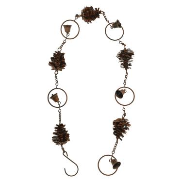 Imagem de Corrente de chuva em forma de pinha de 1,5 m, corrente de chuva de metal, calha, corrente de chuva, cano, sino suspenso com sinos, sinos decorativos para calha de jardim, drenagem de calha, decoração