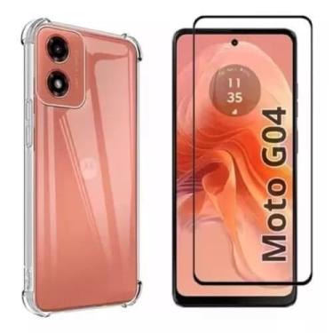 Imagem de [GL CASES] Capa Moto G04 Capinha Moto G04 Case Slim Clear Anti Impacto Reforçada Silicone Transparente Flexível Anti Choque + Pelicula De Vidro 3D Cobertura Total