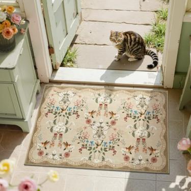 Imagem de jinchan Tapete de entrada floral 2x3 macio lavável tapete de cozinha oriental antiderrapante pequeno tapete baixo Chinoiserie entrada interna leve tapete de flores para banheiro, entrada, lavanderia