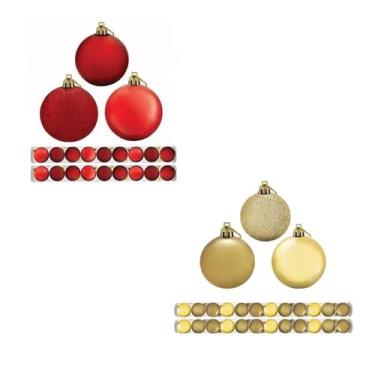 Imagem de Kit 60 Bolas De Natal Mista Dourada Vermelha 3cm Enfeite Pendente Árvo