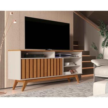 Imagem de Rack Turin Ripado 136cm 2 Portas para Tv até 60 Polegadas OffWhite com Freijó - Rede Móveis