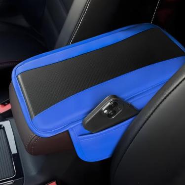 Imagem de Hbxdeco Capa de console central de carro, capa de apoio de braço automotivo de couro de fibra de carbono, almofada de apoio de braço para veículo com bolso de armazenamento, protetor universal para