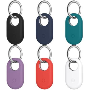 Imagem de Pacote com 6 capas para Samsung Galaxy SmartTag2, capa de silicone macio antiperda resistente a arranhões para Galaxy Smart Tag 2 com chaveiro (preto + branco + azul + roxo + verde + laranja)