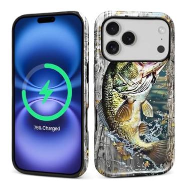 Imagem de CARLOCA Compatível com capas 2 em 1 de silicone brilhante para iPhone 17 Pro para MagSafe oferece proteção abrangente para iPhone 17 Pro com design de árvore de camuflagem de cerca de madeira de peixe