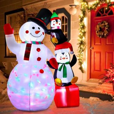 Imagem de Boneco de neve inflável OurWarm de Natal com pinguins 180 cm com luzes