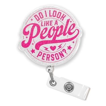 Imagem de Do I Look Like A People Carretel de crachá de 4,6 cm com clipe retrátil, engraçado, introvertido, anti-social, material acrílico sarcástico, acessórios para crachás para profissionais de escritório de