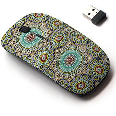 Imagem de Mouse sem fio de 2,4 G com design de padrão fofo para todos os laptops e desktops com nano receptor - Árabe tradicional marroquino