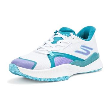 Imagem de Skechers Tênis feminino Tennis State Champ Hands Free Slip-ins, Branco/turquesa/roxo, 37