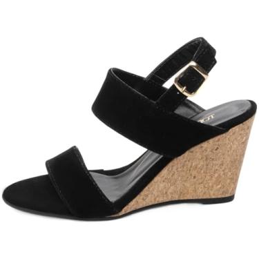 Imagem de Sandália Anabela Feminina Plataforma Salto Alto Cunha 7 cm com Fivela Dourada (Preto, BR, Adulto, Numérico, 34)