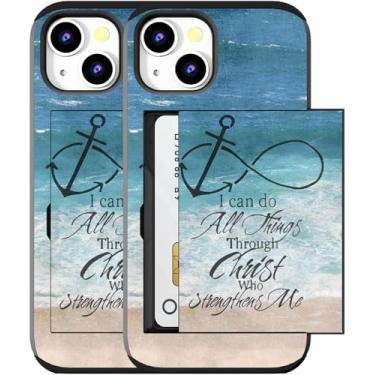 Imagem de MUQR Capa compatível com iPhone 15 com porta-cartão fofo - Design Kawaii, proteção contra quedas de grau militar, capa carteira robusta para mulheres (versículos cristãos da Bíblia preta)