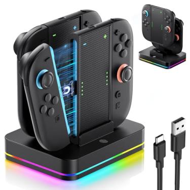 Imagem de BRHE Switch 2 Controller Charger Dock Compatible with Nintendo Switch 2 2025 for Joycons with 7 RGB Light Mode, 4 in 1 Joycon Charging Dock with LED Indication