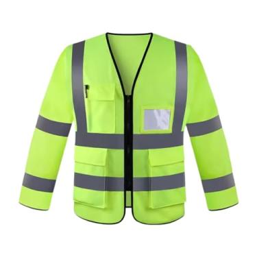 Imagem de predolo Colete refletivo de alta visibilidade de manga comprida para adultos, colete de trabalho, roupa de trabalho para controle de tráfego, policiais e, Verde
