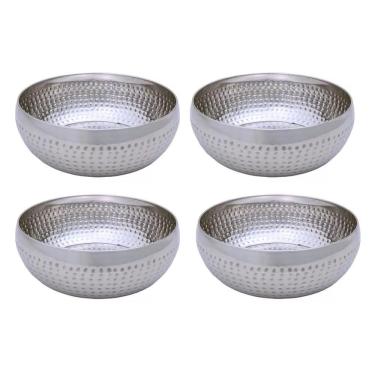 Imagem de Kit 4 Saladeiras Tigela Bowl Inox Martelado 25Cm 3,5L