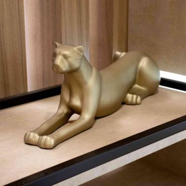 Imagem de Escultura Decorativa Onça Deitada Ouro Velho Fosco 52cm B02 - D'Rossi 