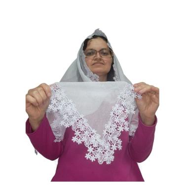 Imagem de Véu CCB Renda Média  Flores Rondondo Retangular Adulto