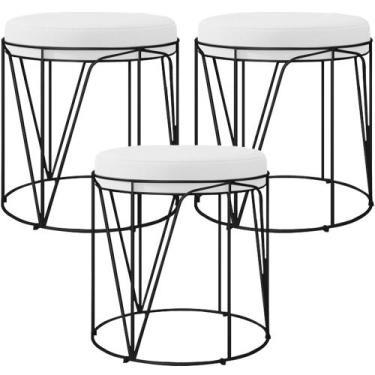 Imagem de Kit 03 Puffs Decorativo Aramado Preto Zaya L02 Corano Branco - Lyam De