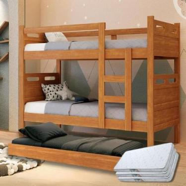 Imagem de Treliche Beliche com Cama Auxiliar e 03 Colchões PREMIUM BLACK FRIDAY 