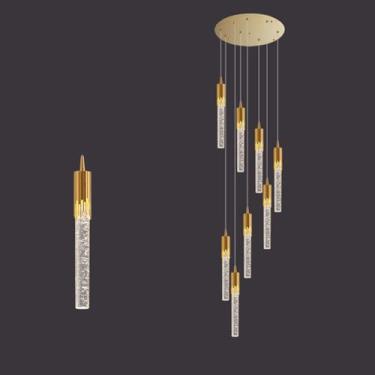 Imagem de Lustres de cristal longos para tetos altos, barra de luz pendente de vidro bolha moderna, lustre de escada LED, lâmpada suspensa linear para entrada, sala de estar, mesa de jantar, cozinha,