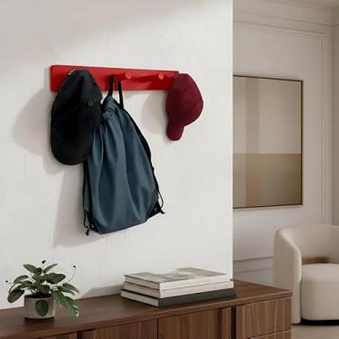 Imagem de Cabideiro de Parede Porta Bolsas Mochilas Tolhas Pinos Vermelho Laca