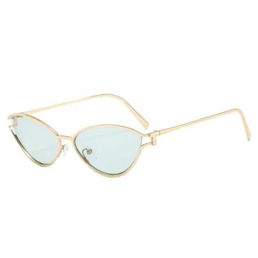 Imagem de Óculos de sol estilo gatinho feminino, vintage, pequeno, oval, punk, armação de metal, óculos de sol femininos, retrô, C5, dourado e verde, 133 mm