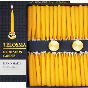 Imagem de Pacote com 100 velas de meditação de cera de abelha pura – Velas de cera de abelha de 20 minutos, mini vela afunilada fina de 0,7 cm, velas de relaxamento para oração, ioga, práticas espirituais