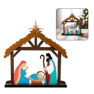 Imagem de Presépio Sagrada Família Jesus Maria José Decoração de Natal Artesanal Mdf (16 cm)